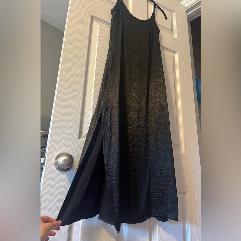 NWT H&M Black Satin Slip Dress w/ Side Slits